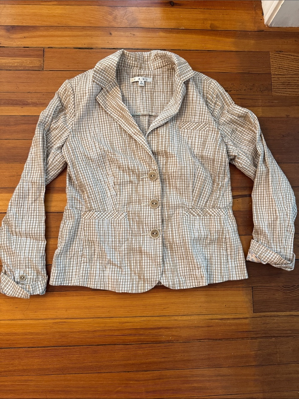 Cabi Tan Checkered Women's Blazer Jacket